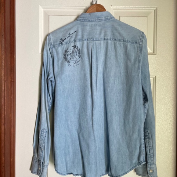 Lauren Ralph Lauren Denim Chambray Shirt with Logo Print Large - Picture 5 of 7